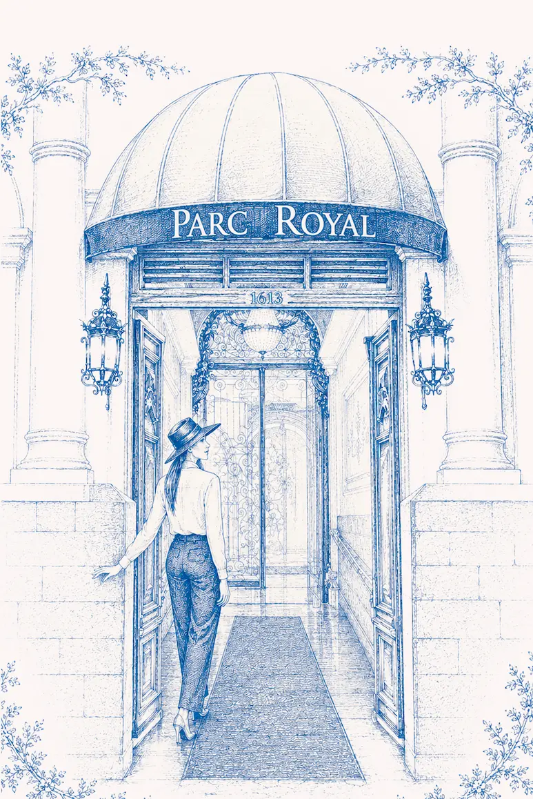 parc royal entrada Fachada del Parc Royal Hotel con su techo a la mansarda, punto de salida y llegada del Circuito Francés Parc Royal en Cuenca